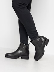 Yours Curve Black Extra Wide Fit Buckle Ankle Boots - Image 2 of 8