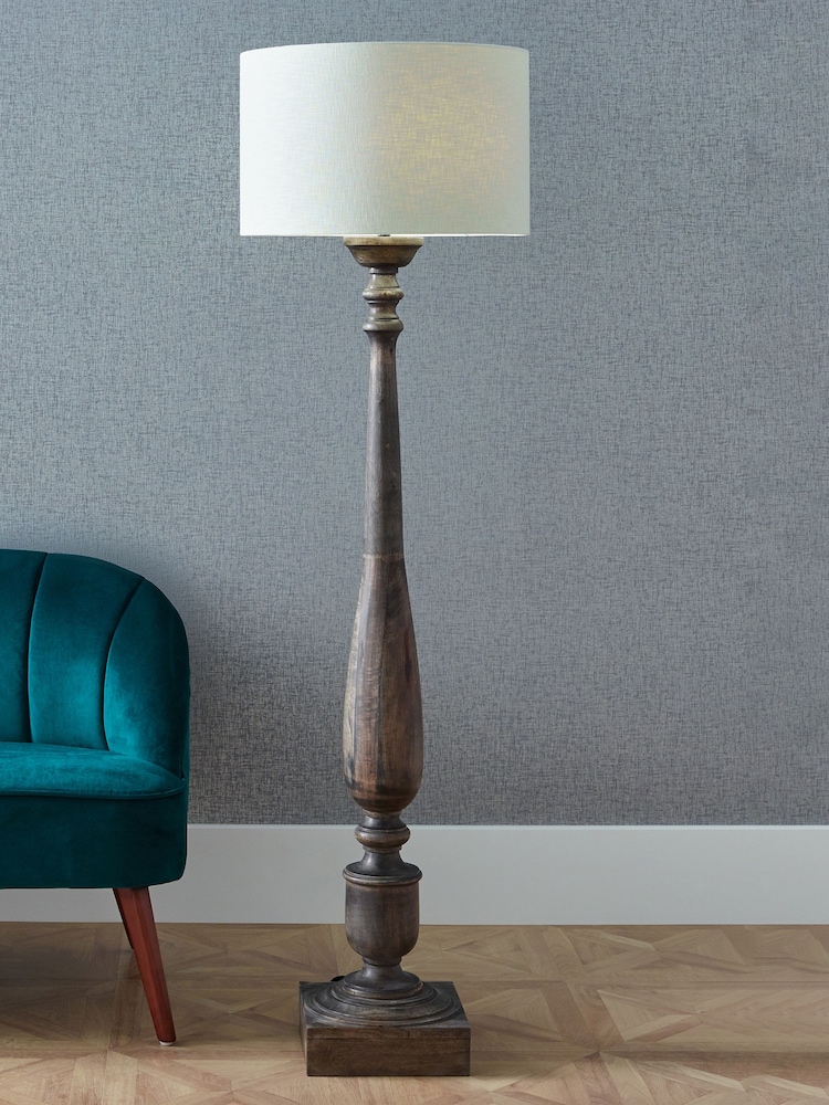 Pacific Grey Alia Grey Wash Turned Mango Wood Floor Lamp - Image 1 of 2 Pacific Grey Alia Grey Wash Turned Mango Wood Floor Lamp - Image 1 of 2