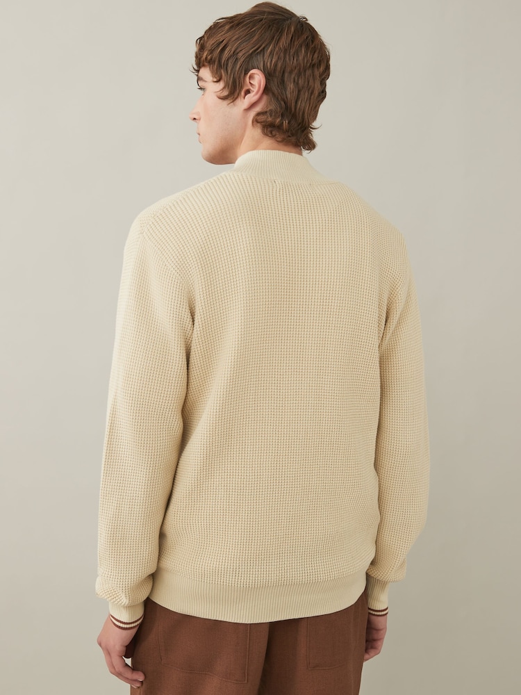 Fred Perry 100% Cotton Waffle Stitch Quarter Zip Knitted Jumper - Image 2 of 7
