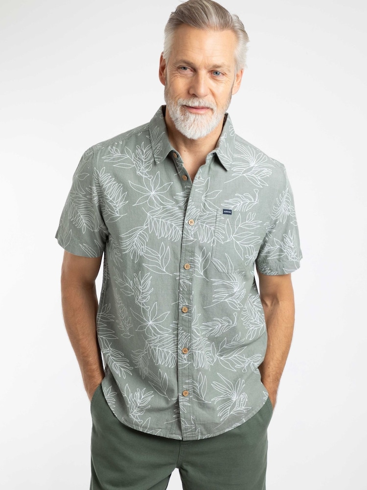 Weird Fish Green Russell Printed Chambray Short Sleeve Shirt - Image 1 of 6