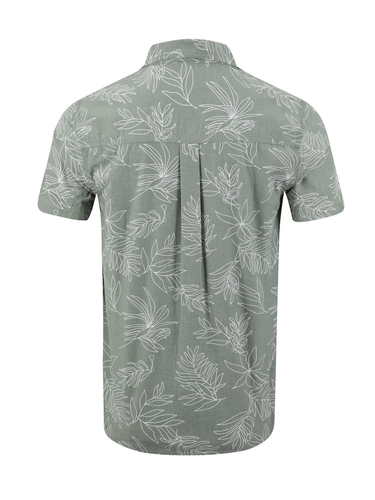 Weird Fish Green Russell Printed Chambray Short Sleeve Shirt - Image 6 of 6