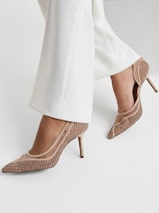 Reiss Nude Keri Embellished Mesh Court Shoes - Image 2 of 5