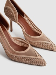 Reiss Nude Keri Embellished Mesh Court Shoes - Image 5 of 5