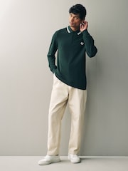 Nachtgrün - Fred Perry Langärmeliges Poloshirt mit doppelten Zierstreifen - Bild 2 von 5