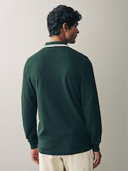 Nachtgrün - Fred Perry Langärmeliges Poloshirt mit doppelten Zierstreifen - Bild 3 von 5