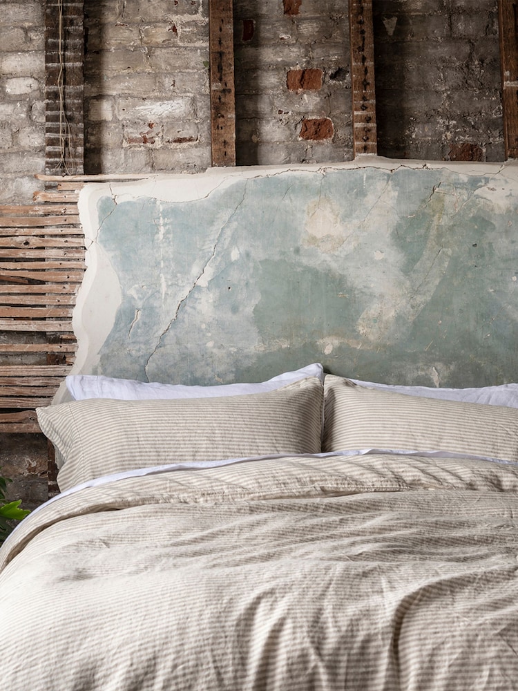 Piglet in Bed Oatmeal Stripe Linen Duvet Cover - Image 1 of 2