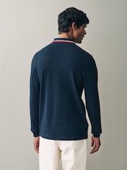 Marineblau/Weiß/Burnt Red - Fred Perry Langärmeliges Poloshirt mit doppelten Zierstreifen - Bild 3 von 4