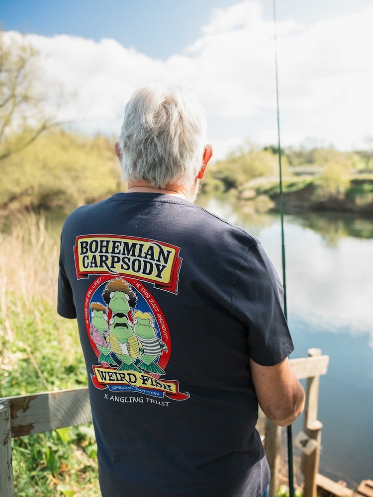 Weird Fish Blue Bohemian Carpsody Back Print Angling Trust Artist T-Shirt - Image 1 of 7 Weird Fish Blue Bohemian Carpsody Back Print Angling Trust Artist T-Shirt - Image 1 of 7