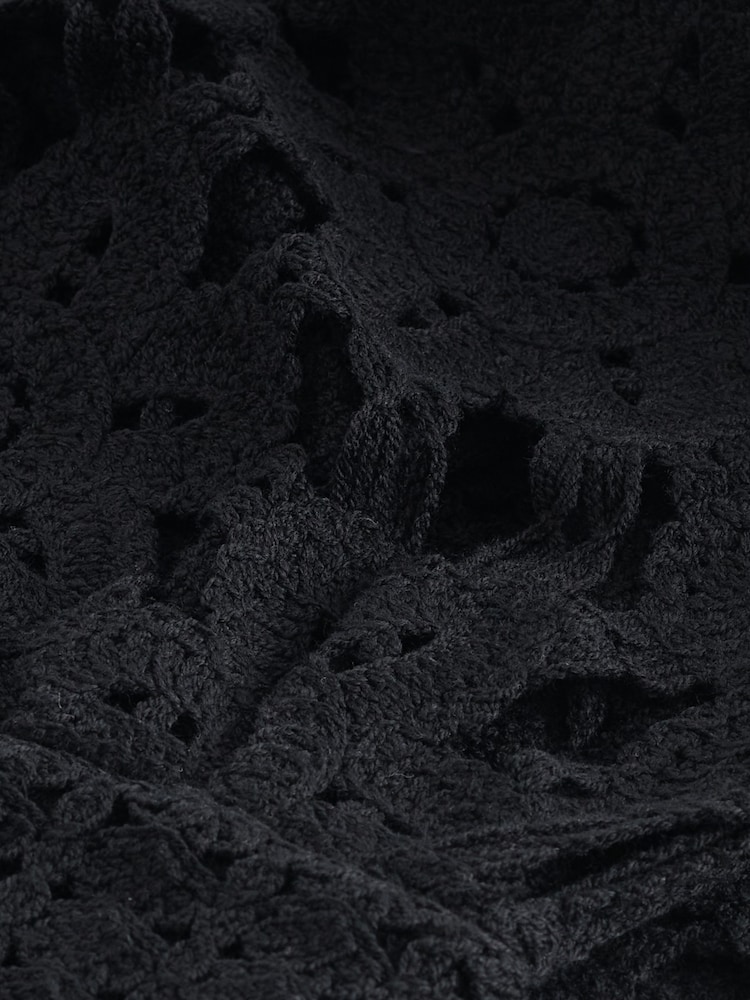 Black Polo Neck Long Sleeve Crochet Scalloped Detail Jumper - Image 6 of 6