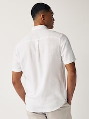 White Standard Collar Cotton Linen Blend Short Sleeve Shirt - Image 3 of 7