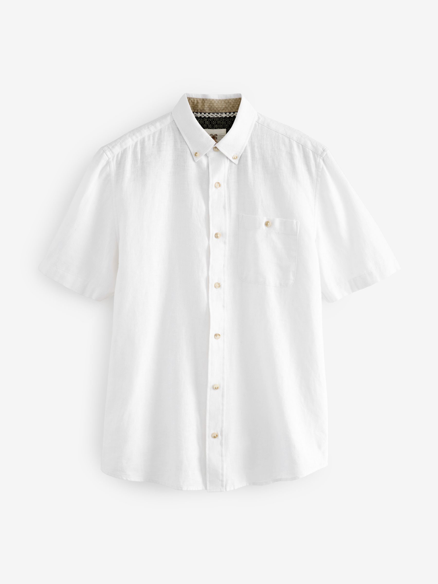 Buy White Standard Collar Cotton Linen Blend Short Sleeve
