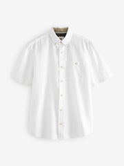 White Standard Collar Cotton Linen Blend Short Sleeve Shirt - Image 5 of 7