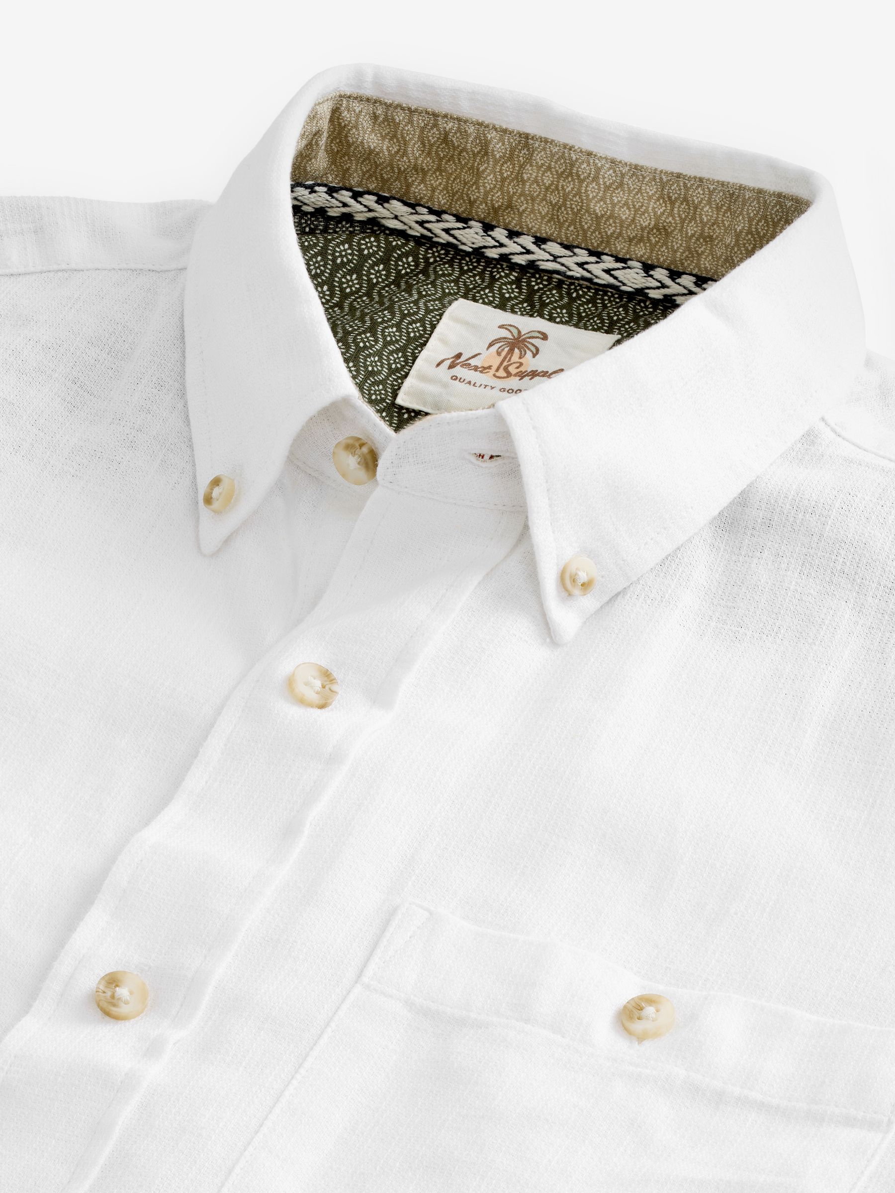 Buy White Standard Collar Cotton Linen Blend Short Sleeve