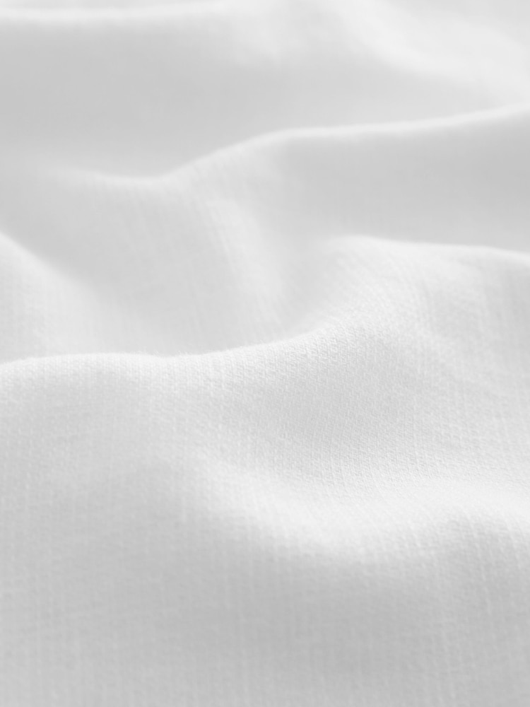 White Standard Collar Cotton Linen Blend Short Sleeve Shirt - Image 7 of 7