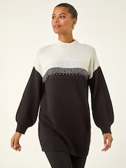 Roman Black Colourblock Embellished Longline Jumper - Image 1 of 5