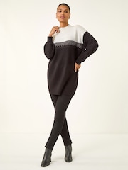 Roman Black Colourblock Embellished Longline Jumper - Image 2 of 5