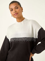 Roman Black Colourblock Embellished Longline Jumper - Image 4 of 5