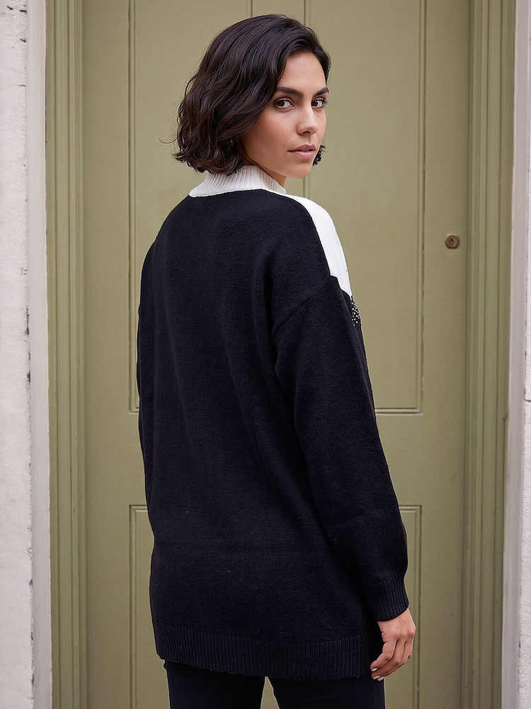 Roman Black Colourblock Embellished Longline Jumper - Image 4 of 4 Roman Black Colourblock Embellished Longline Jumper - Image 4 of 4
