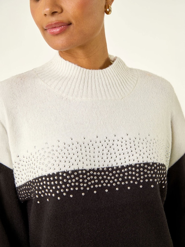 Roman Black Colourblock Embellished Longline Jumper - Image 5 of 5 Roman Black Colourblock Embellished Longline Jumper - Image 5 of 5