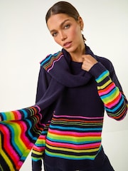 Roman Purple Border Stripe Scarf Knit Jumper - Image 1 of 5