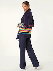 Roman Purple Border Stripe Scarf Knit Jumper - Image 2 of 5