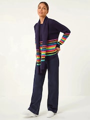 Roman Purple Border Stripe Scarf Knit Jumper - Image 3 of 5