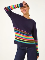 Roman Purple Border Stripe Scarf Knit Jumper - Image 4 of 5