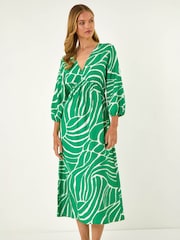 Roman Green Abstract Geometric Midi Dress - Image 1 of 5