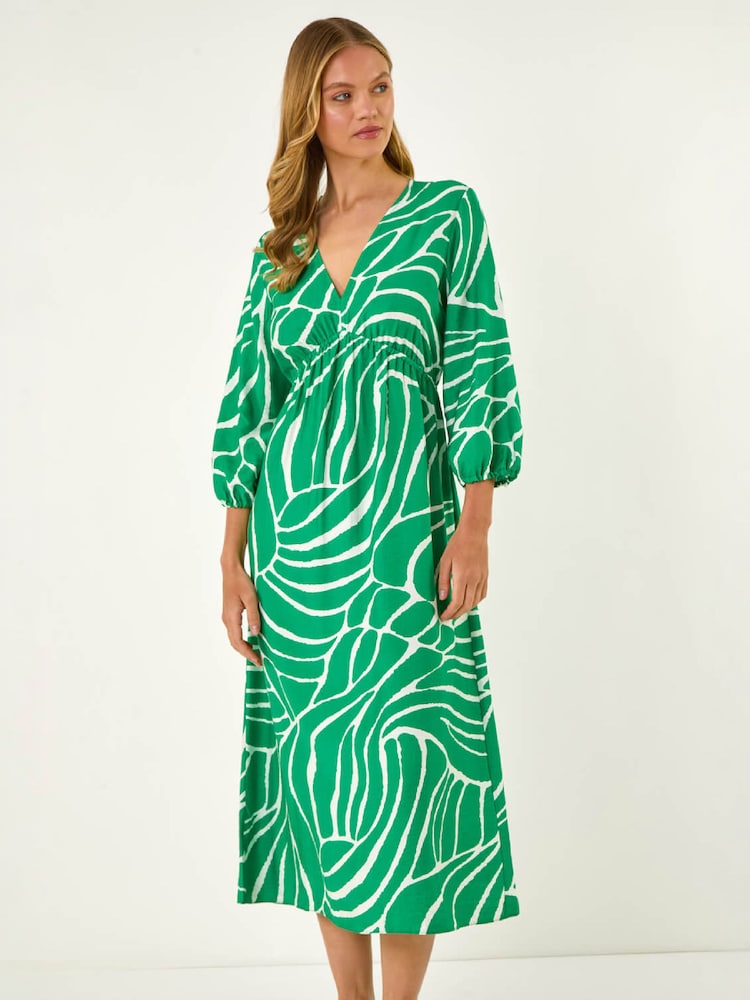 Roman Green Abstract Geometric Midi Dress - Image 1 of 5 Roman Green Abstract Geometric Midi Dress - Image 1 of 5