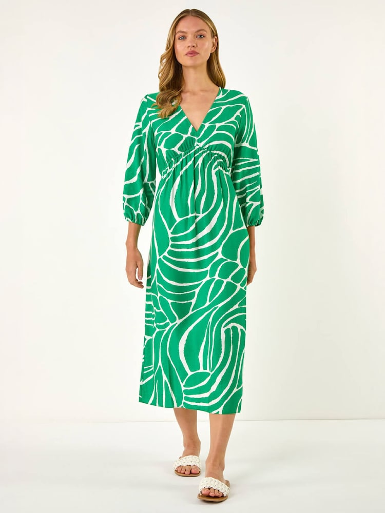 Roman Green Abstract Geometric Midi Dress - Image 2 of 5 Roman Green Abstract Geometric Midi Dress - Image 2 of 5