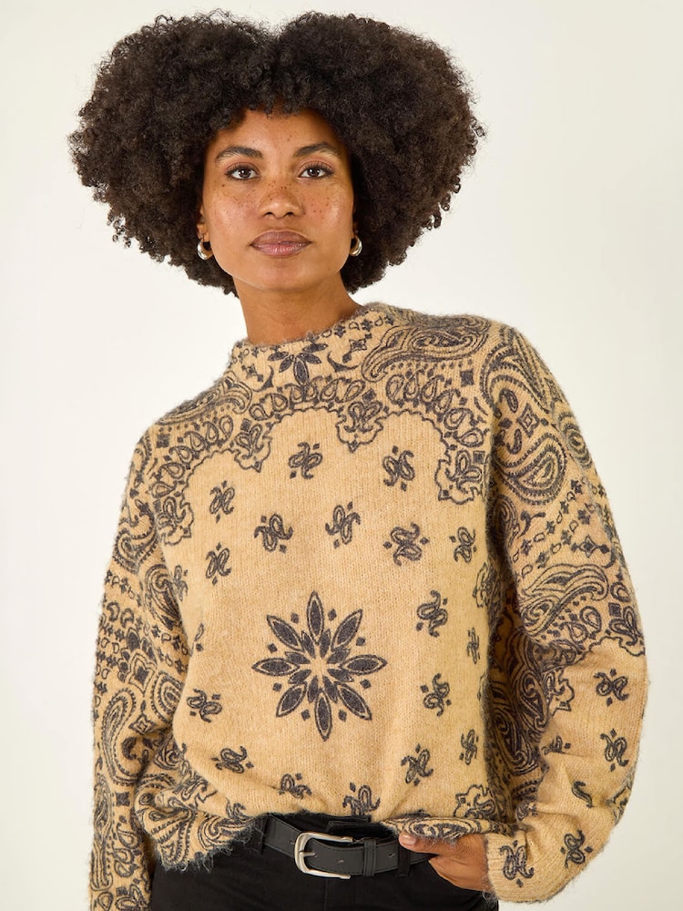 Roman Natural Abstract Floral Knit Jumper - Image 1 of 5