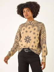 Roman Natural Abstract Floral Knit Jumper - Image 4 of 5