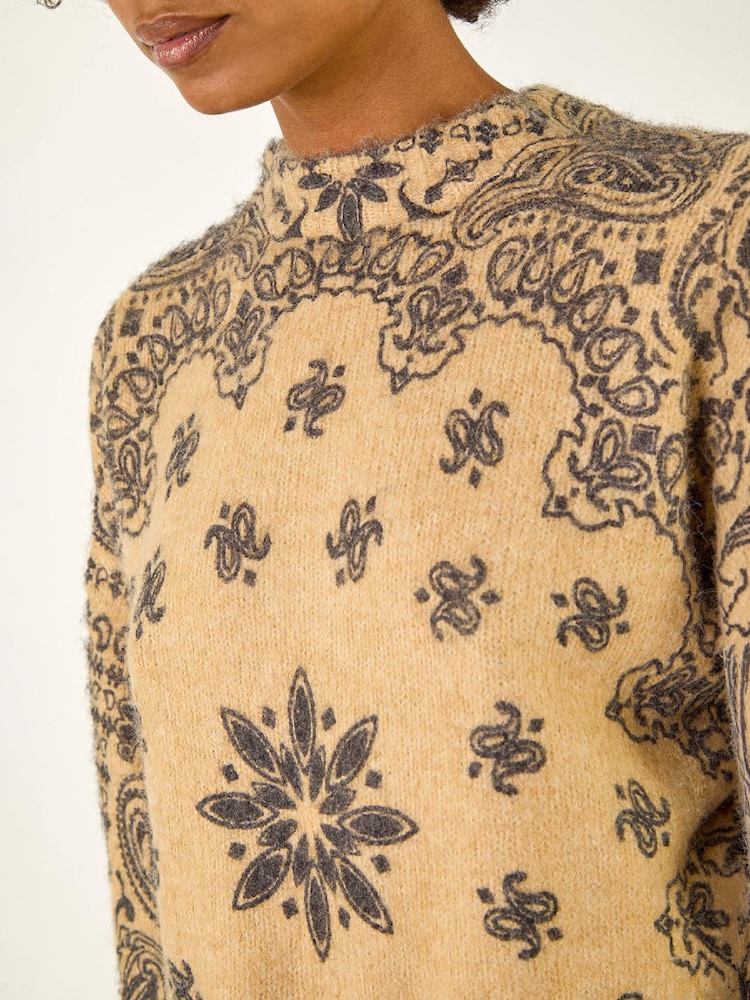 Roman Natural Abstract Floral Knit Jumper - Image 5 of 5
