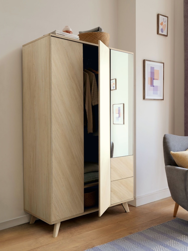 Natural Natural Anderson Oak Effect Slim Triple, 2 Drawers Triple Wardrobe - Image 2 of 11