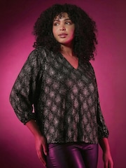Roman Metallic Curve Glitter Sparkle Tunic Top - Image 1 of 6