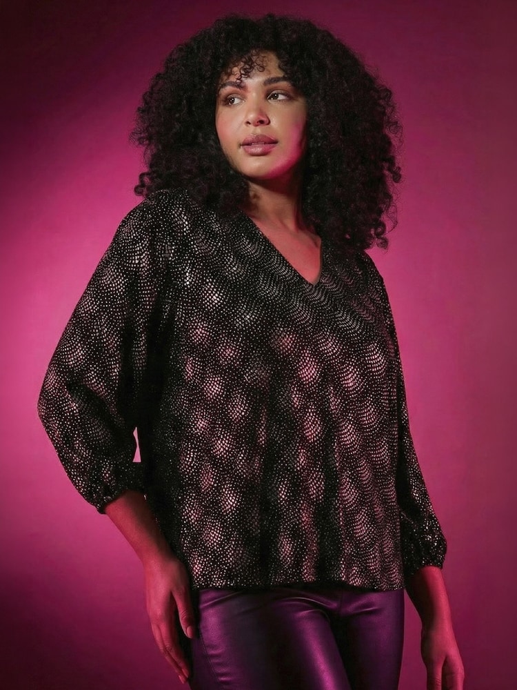 Roman Metallic Curve Glitter Sparkle Tunic Top - Image 1 of 6 Roman Metallic Curve Glitter Sparkle Tunic Top - Image 1 of 6