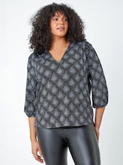 Roman Metallic Curve Glitter Sparkle Tunic Top - Image 3 of 6