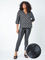 Roman Metallic Curve Glitter Sparkle Tunic Top - Image 4 of 6