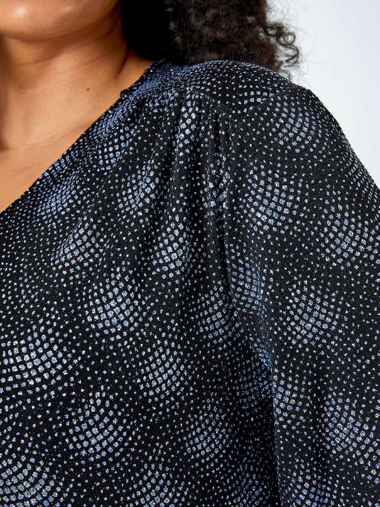 Roman Metallic Curve Glitter Sparkle Tunic Top - Image 6 of 6 Roman Metallic Curve Glitter Sparkle Tunic Top - Image 6 of 6