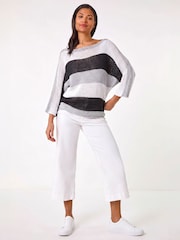Roman Color Block Slash Neck Neulepusero - Kuva 1 / 5