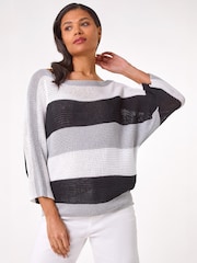 Roman Color Block Slash Neck Neulepusero - Kuva 2 / 5