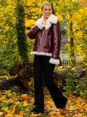 Roman Red Contrast Leather Aviator Coat - Image 1 of 4