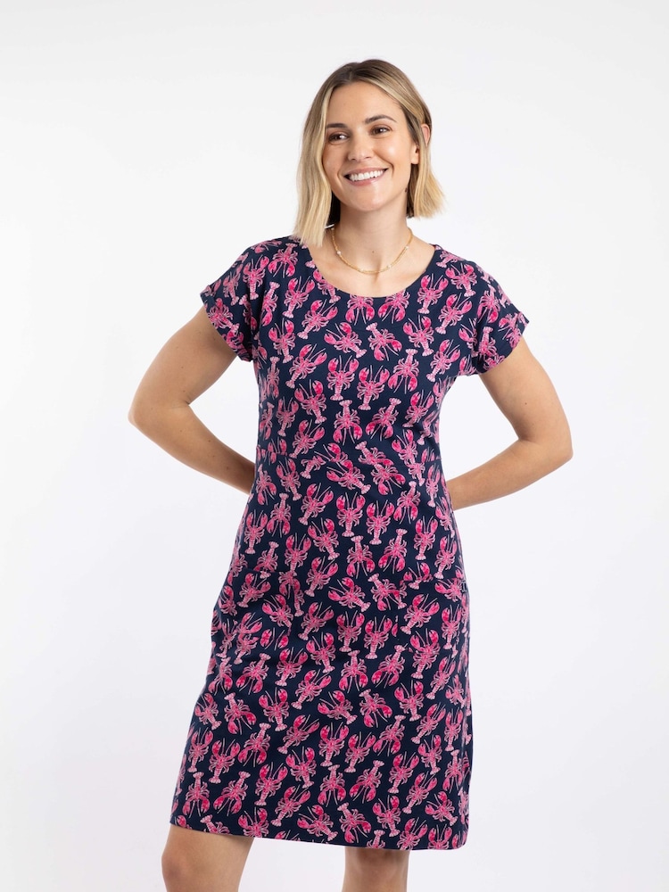 Weird Fish Blue Tallahassee Printed Jersey Dress - Image 1 of 6 Weird Fish Blue Tallahassee Printed Jersey Dress - Image 1 of 6