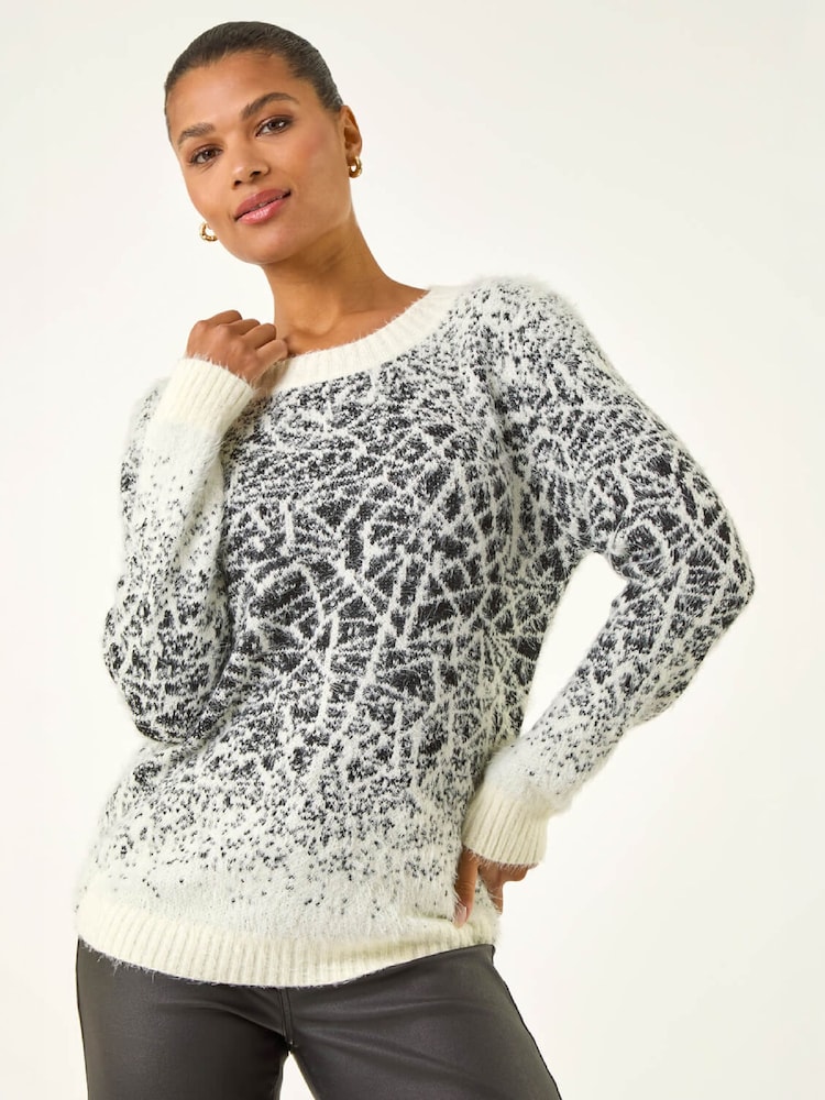 Roman White Mosaic Print Fluffy Jumper - Image 1 of 5