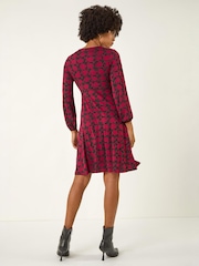 Roman Red Abstract Print Key Hole Stretch Dress - Image 3 of 5