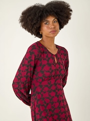 Roman Red Abstract Print Key Hole Stretch Dress - Image 4 of 5
