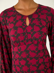 Roman Red Abstract Print Key Hole Stretch Dress - Image 5 of 5