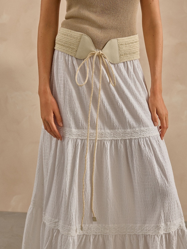 Ecru Crochet Tie Wide Belt - Image 1 of 5 Ecru Crochet Tie Wide Belt - Image 1 of 5