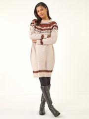 Roman Brown Soft Knit Fairisle Jumper Dress - Image 2 of 5