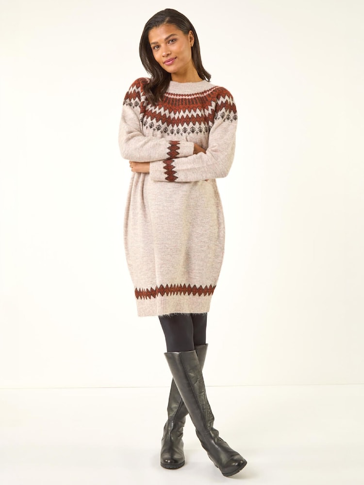 Roman Brown Soft Knit Fairisle Jumper Dress - Image 2 of 5
